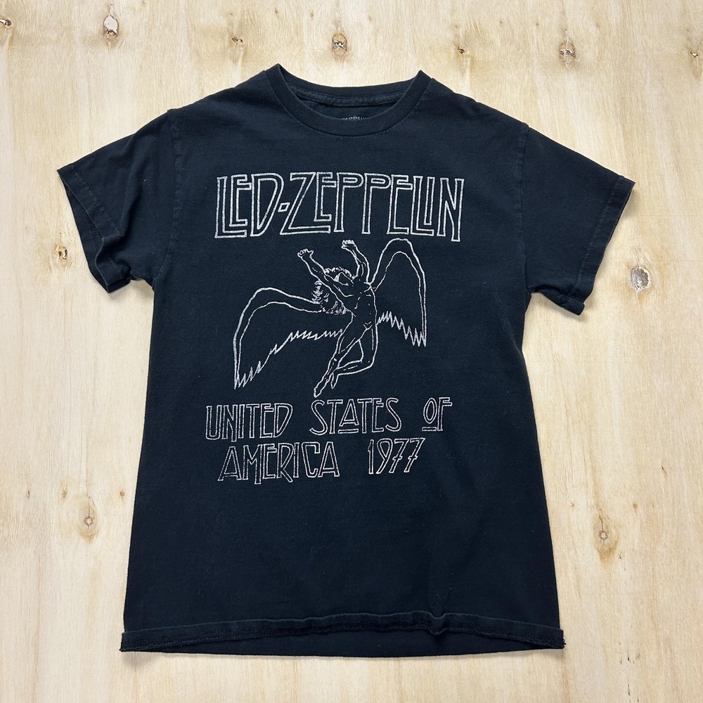 Led Zeppelin Shirt Mens Small Black USA 1977 Icarus Graphic Rock Band Tee